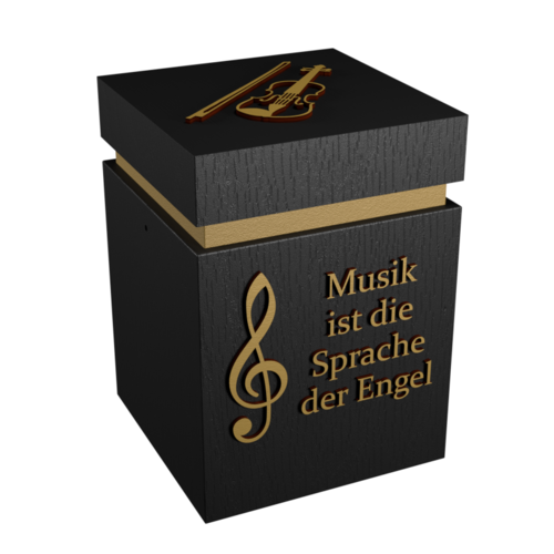 Musik-Urne Violine schwarz/gold "Musik ist die Sprache der Engel"