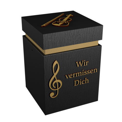 Musik-Urne Violine schwarz/gold "Wir vermissen Dich"